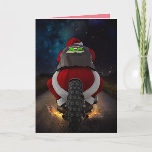 CARTE DE NOËL PÈRE NOËL À MOTOCYCLETTE (Devant)