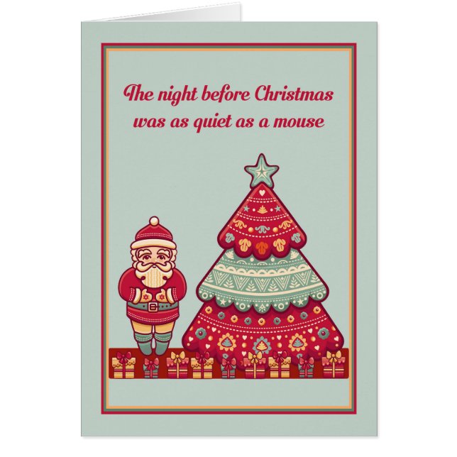 Carte de Noël Père Noël avec Arbre & Présents (Devant)