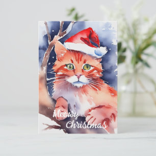 Carte de Noël père Noël Cat - "Meowy Holidays"