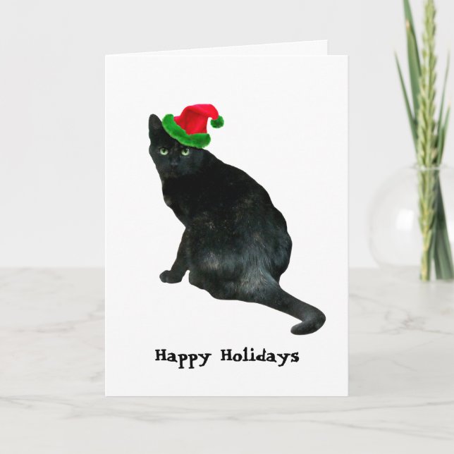 Carte de Noël Père Noël Cat noir (Devant)