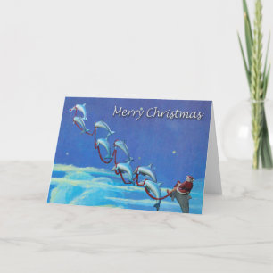 Carte de Noël père Noël et Dolphin Night Sky