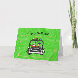 Carte de Noël père Noël In Police Car