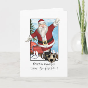 Carte de Noël, Père Noël Jouant Au Football