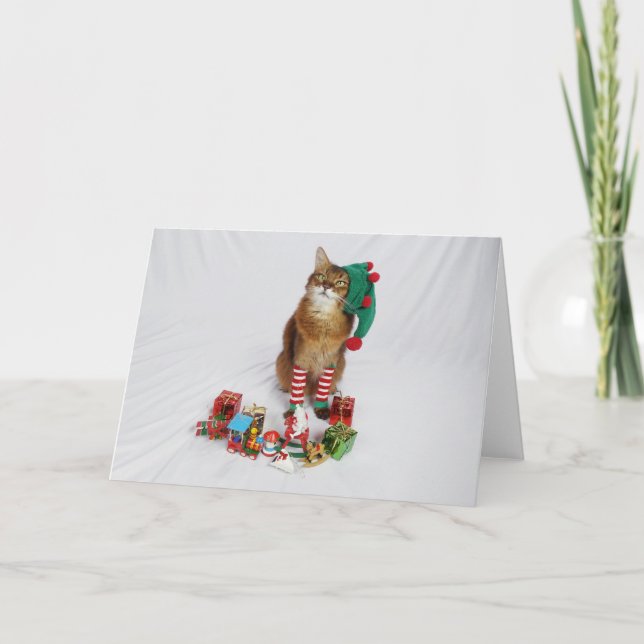 Carte de Noël père Noël Kitty Elf avec été (Devant)