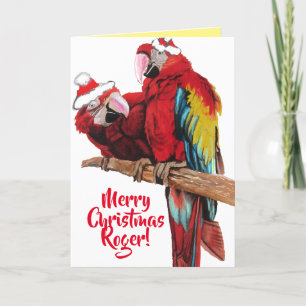 Carte de Noël père Noël Macaws Red Parrot