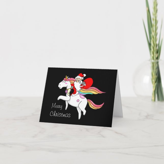 Carte de Noël Père Noël Riding Unicorn (Devant)