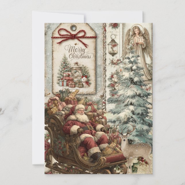 Carte de Noël Père Noël Rustique Fantaisiste Vinta (Devant)