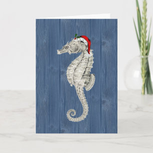 Carte de Noël père Noël Seahorse Blue Wood