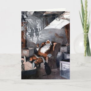 Carte de Noël Père Noël vintage et Cat