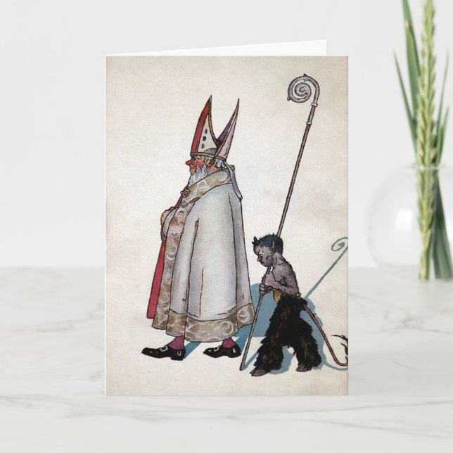 Carte de Noël Père Noël vintage et Krampus (Devant)