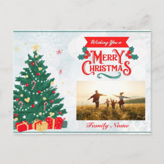 Carte de Noël personnalisable avec arbre et cadeau