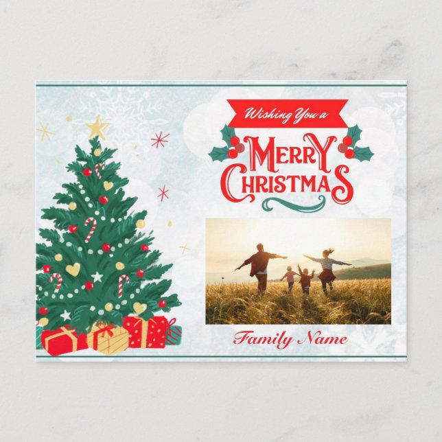Carte de Noël personnalisable avec arbre et cadeau (Devant)
