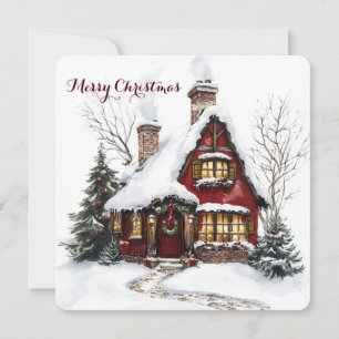 Carte de Noël personnalisable avec maison à l'aqua