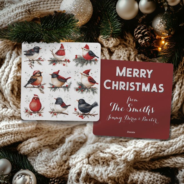 Carte de Noël personnalisable avec oiseaux à l'aqu (Créateur téléchargé)