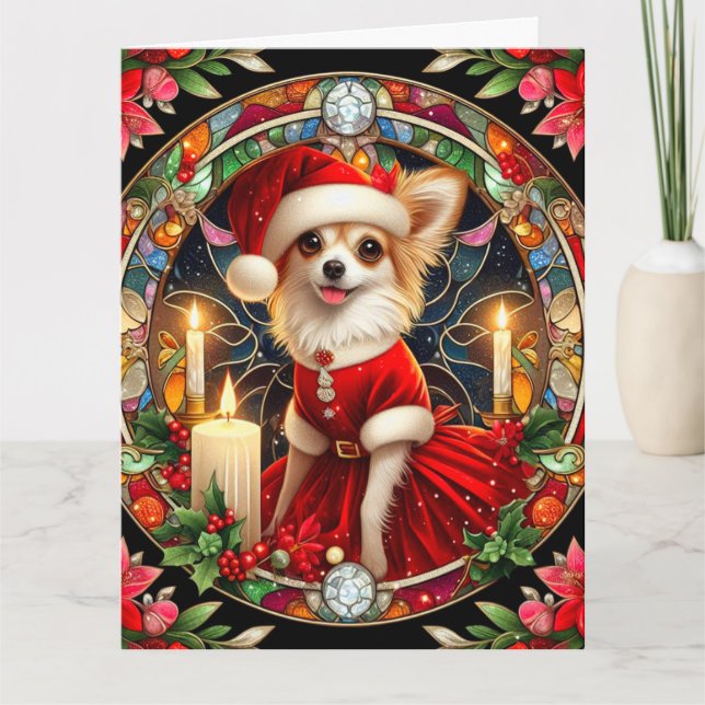 Carte de Noël personnalisable Chihuahua Père Noël (Devant)