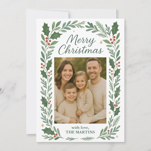 Carte de Noël personnalisable Photo de verdure cla (Devant)