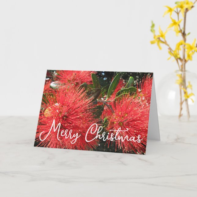 CARTE DE NOËL PERSONNALISABLE POHUTAKAWA KIWI (Fleur jaune)