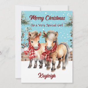 Carte de Noël personnalisée à plat avec poney aqua