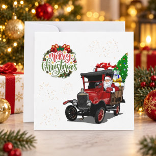 Carte de Noël personnalisée à plat Père Noël voitu