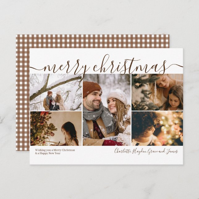 Carte de Noël personnalisée avec 5 photos Joyeux N (Devant / Derrière)