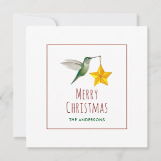 Carte de Noël personnalisée avec colibri et étoile