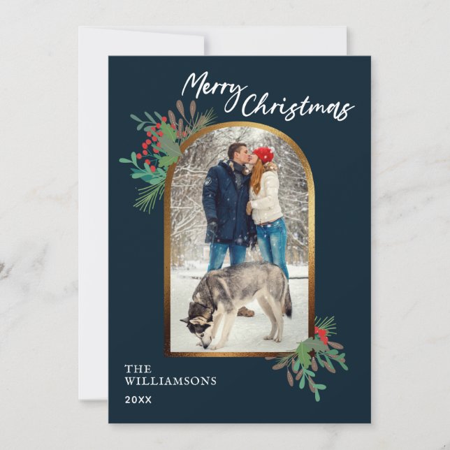 Carte de Noël personnalisée avec photo de feuillag (Devant)