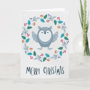 Carte de Noël personnalisée avec un hibou fantaisi