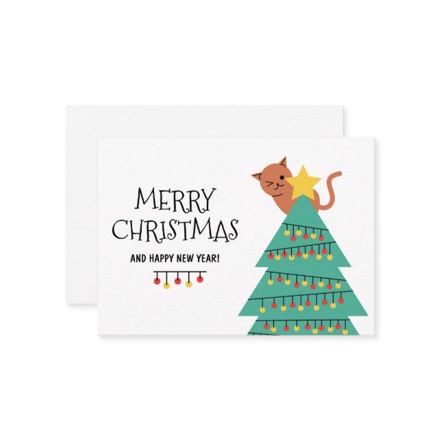 Carte de Noël personnalisée Chat de voeux (Devant/Arrière en situation)