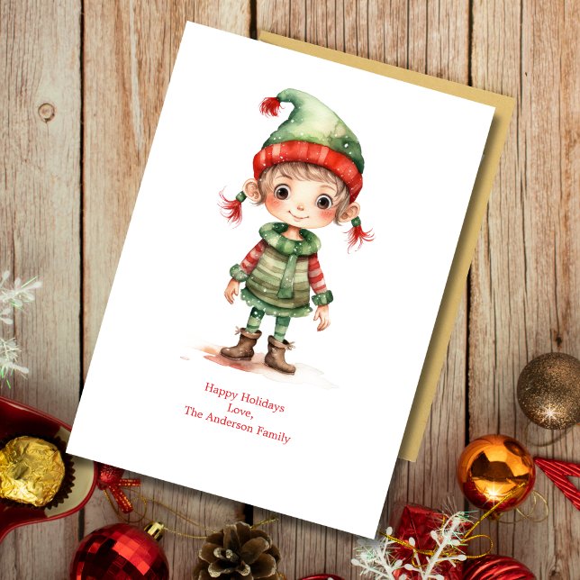 Carte de Noël personnalisée Elfes Elfes (Elf Christmas Holiday card Cute Adorable Whimsical Personalize it. Printed or Instant Download)