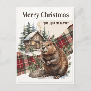 Carte de Noël personnalisée en plaid castor aquare
