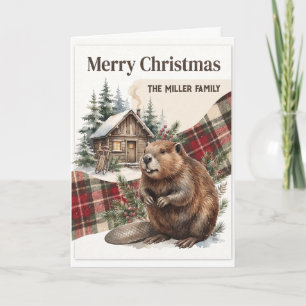Carte de Noël personnalisée en plaid castor aquare