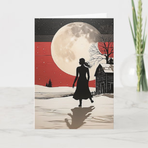 Carte de Noël personnalisée Femme Lune Art Populai