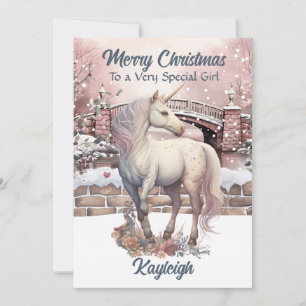 Carte de Noël personnalisée Licorne Aquarelle