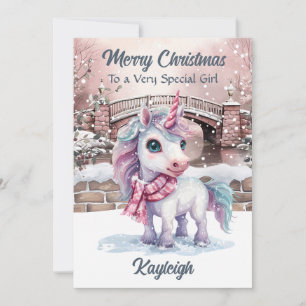 Carte de Noël personnalisée Licorne Aquarelle Plat