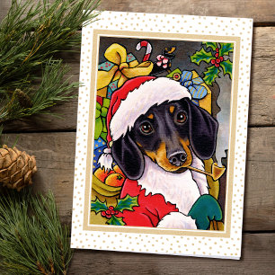 Carte de Noël personnalisée père Noël Dog Dachshun