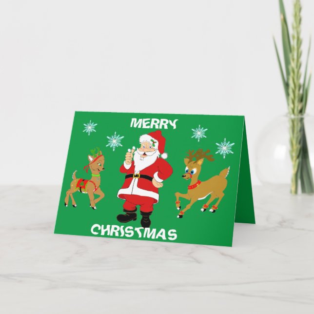 Carte de Noël personnalisée Père Noël & Reindeer (Devant)