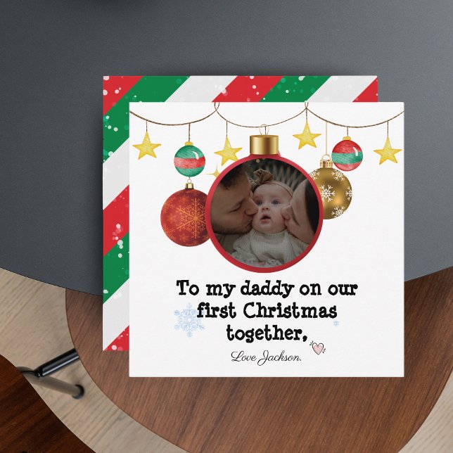 Carte de Noël personnalisée pour papa, photo (Personalised First Christmas Card for Daddy with Photo )