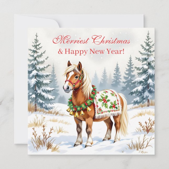 Carte de Noël personnalisée pour poney des Shetlan (Devant)