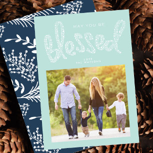 Carte de Noël personnalisée religieuse Bleu Bénie