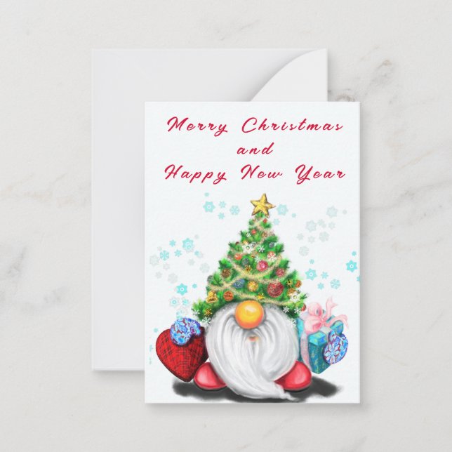 Carte de Noël Petit Gnome avec cadeau (Devant)