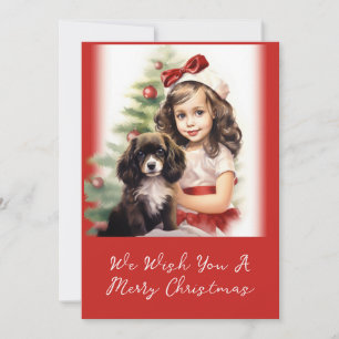 Carte de Noël petite fille et chiot