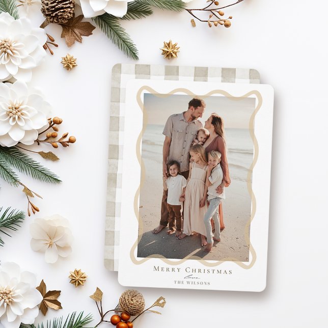Carte de Noël photo à cadre ondulé beige (Créateur téléchargé)