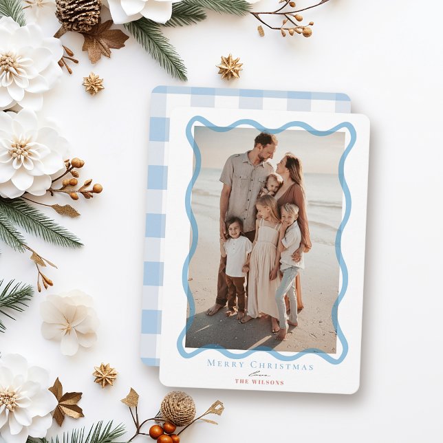 Carte de Noël photo à cadre ondulé bleu (Créateur téléchargé)