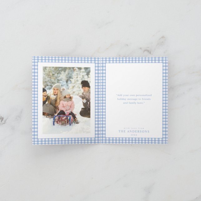 Carte de Noël photo à carreaux bleus (Intérieur)