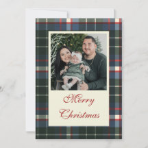 Carte de Noël photo à carreaux verts pour les Fête