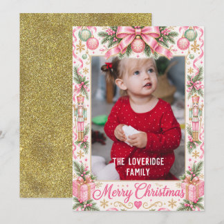 Carte de Noël photo à l'aquarelle rose Casse-Noise