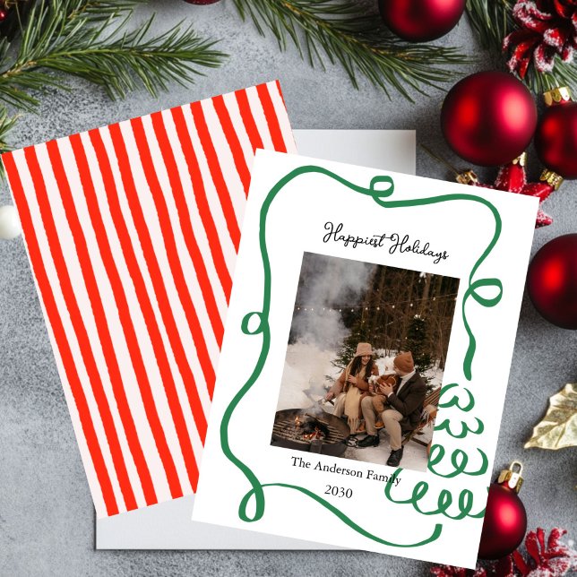 Carte de Noël photo à motif de Nœud Rouge dessiné  (Créateur téléchargé)