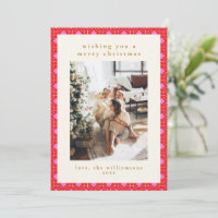 Carte de Noël photo à motif géométrique rose et ro