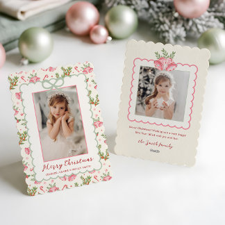 Carte de Noël photo à nœud papillon rose/vert Coqu