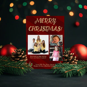 Carte de Noël photo à rayures traditionnelles roug